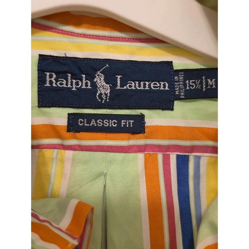 Ralph Lauren Classic Fit 100% Cotton Stripe Button Down Long Sleeve Polo Shirt M
